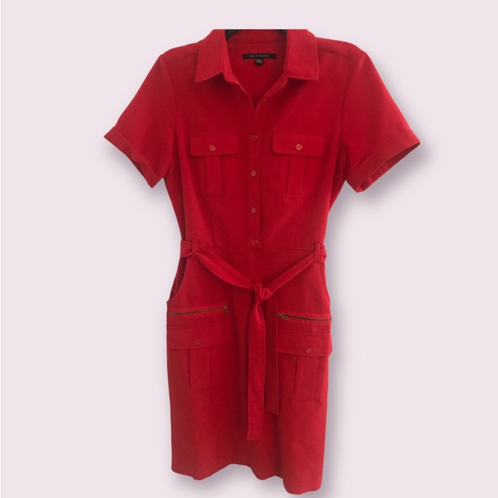 Zac & Rachel Red Short Sleeve, Knee Length Dress